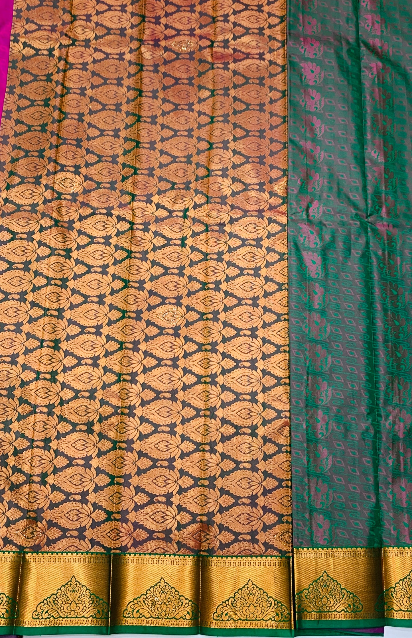 Vegan Silk Saree Magenta shade with Copper Border