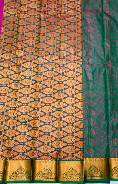 Vegan Silk Saree Magenta shade with Copper Border