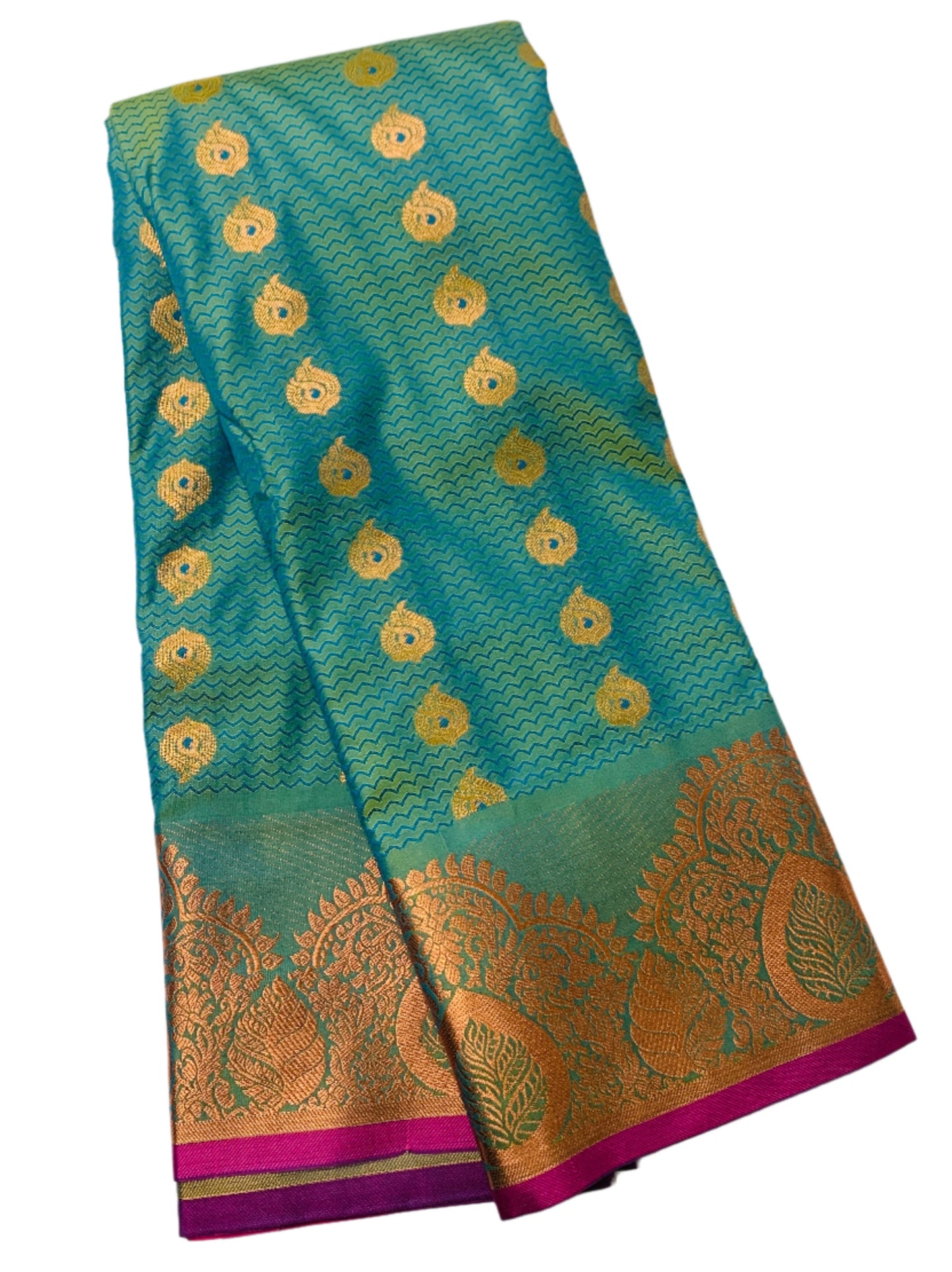 Vegan Silk Saree Sapphire shade with Pink Border