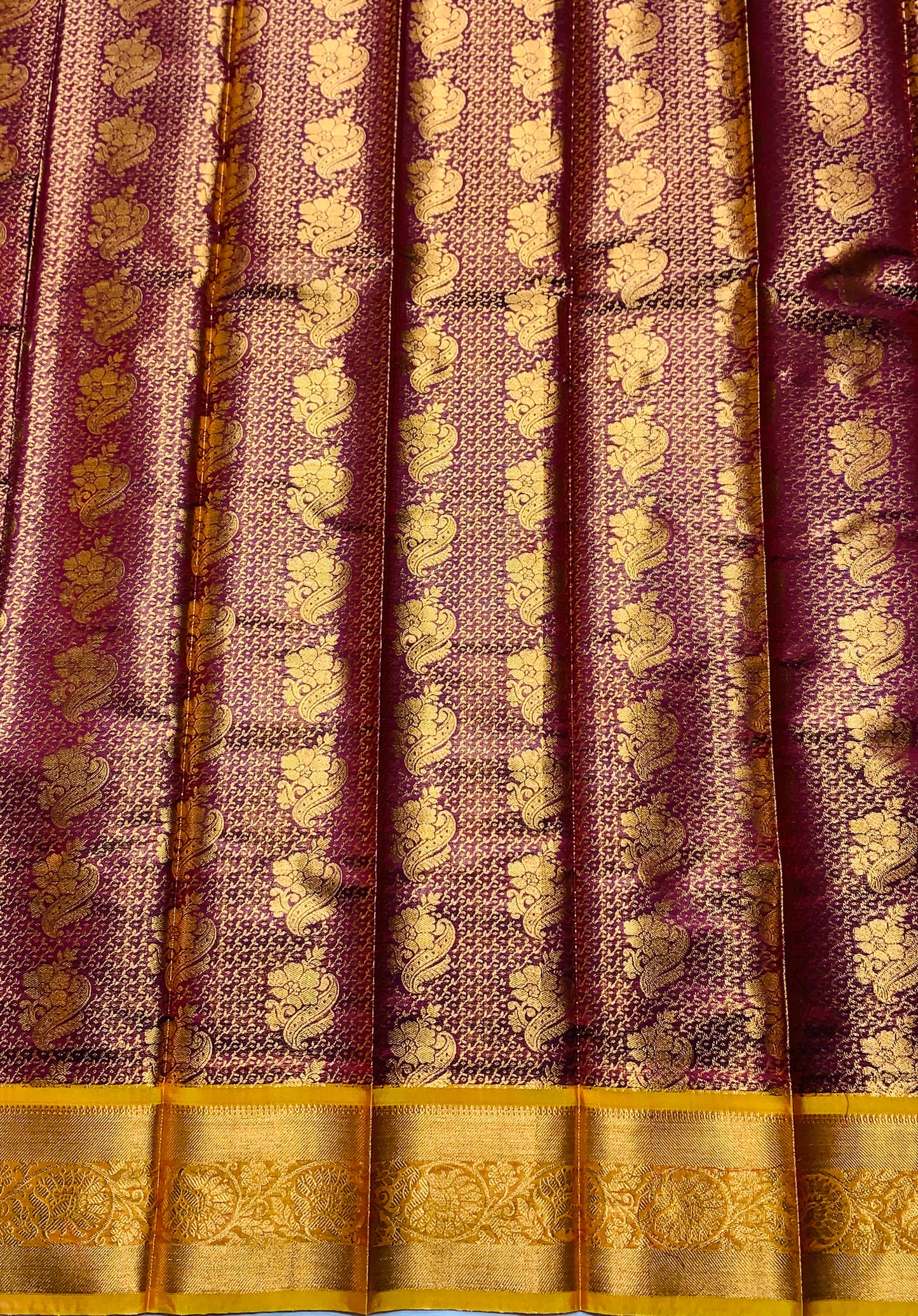 Vegan Silk Saree Brown Colour with Copper and Golden Yellow Border