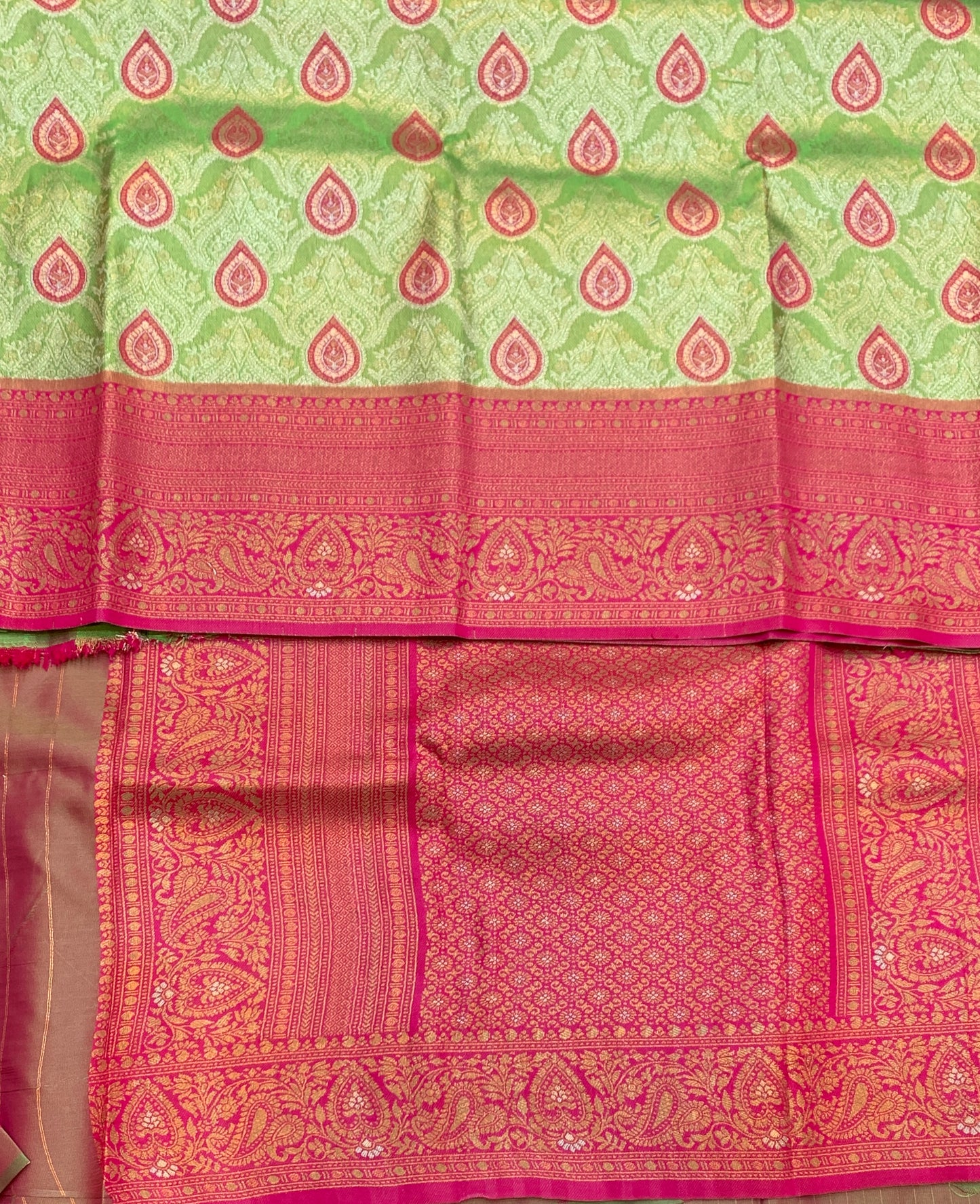 Fancy Tissue Saree Apple Green Colour with Pink Border