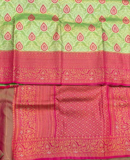 Fancy Tissue Saree Apple Green Colour with Pink Border