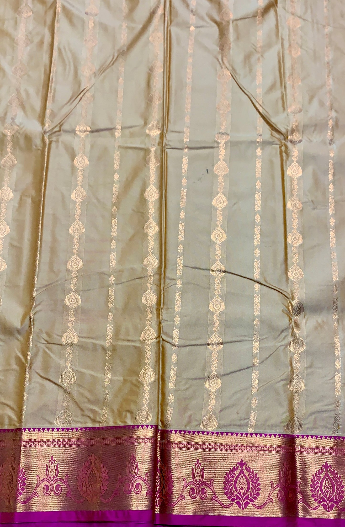 Soft Silk Casual Saree Golden Colour with Pink Colour and Copper Zari Border