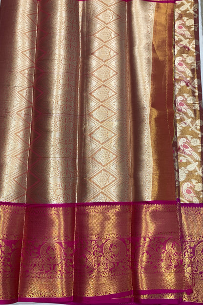 Fancy Tissue Saree Golden Colour with Pink Border