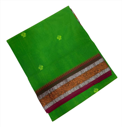 Chettinad Cotton Saree Light Green with Floral Design Border