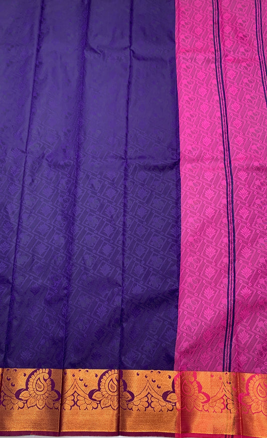 Synthetic Cotton Saree Dark Violet Shade with Copper Zari Border