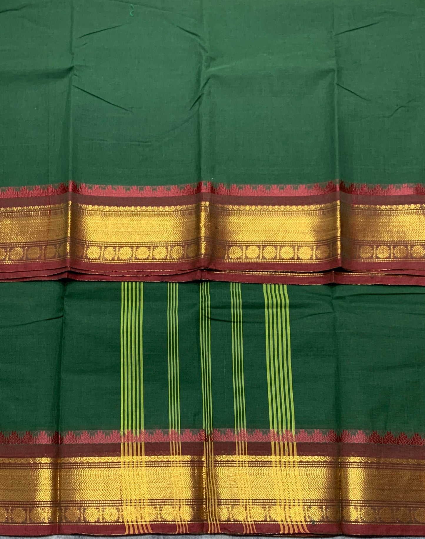 Chettinad Cotton Saree Green Colour with Brown Border