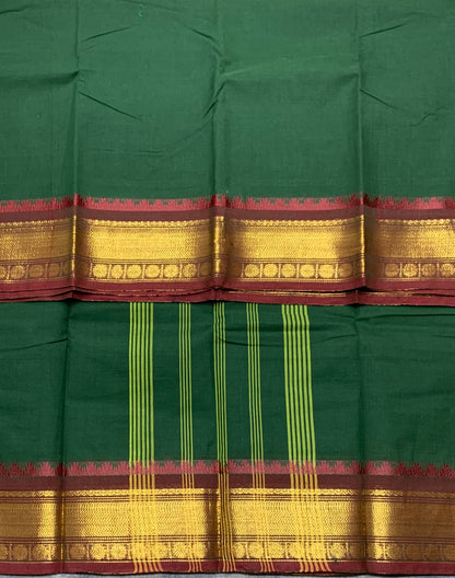 Chettinad Cotton Saree Green Colour with Brown Border