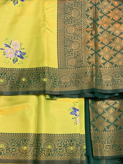 Fancy Tissue Saree Olive Green Colour with Green Border
