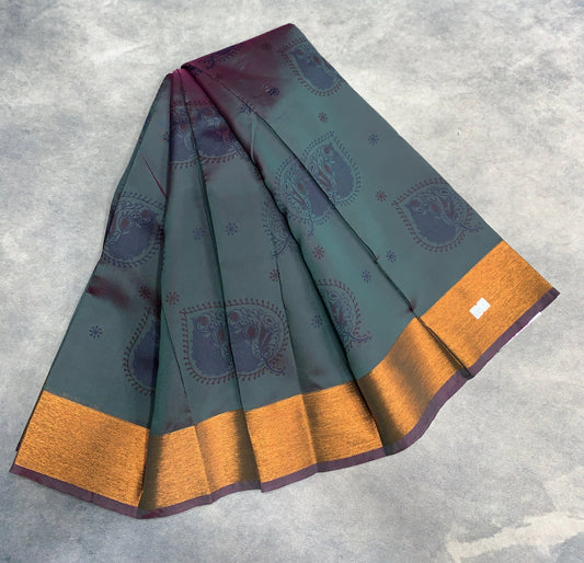 Fancy Cotton Saree Gray Colour with Copper Border