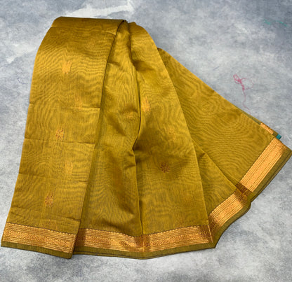 Golden Mustard Colour Silk Cotton Saree with Copper Zari Border