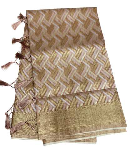 Banaras Katan Saree Light Brown Colour with Katan Work Border