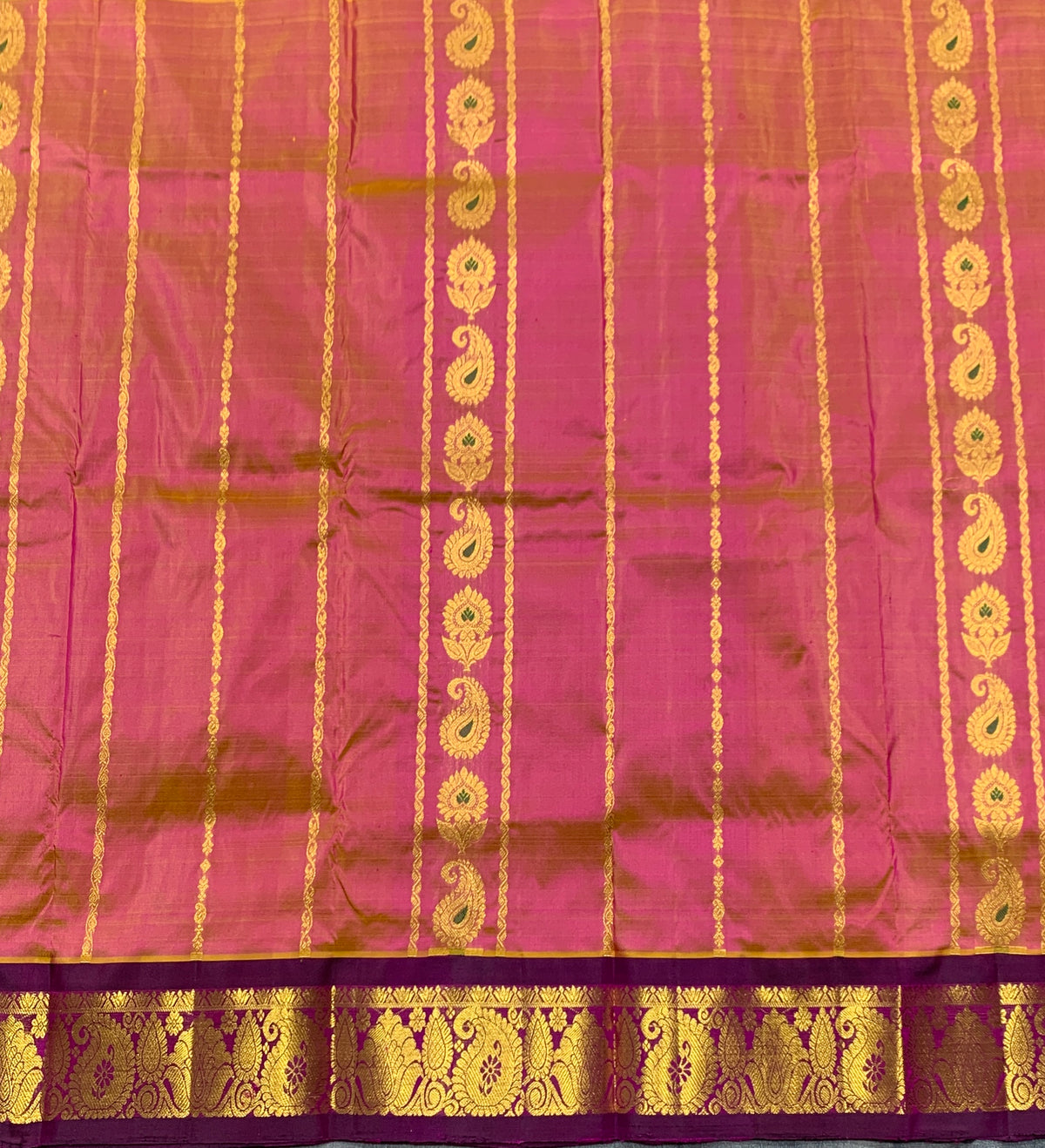 Vibrant Pink Shade Semi Silk Kids Pattu Pavadai with Contrast border for Age 2 to 5 Years