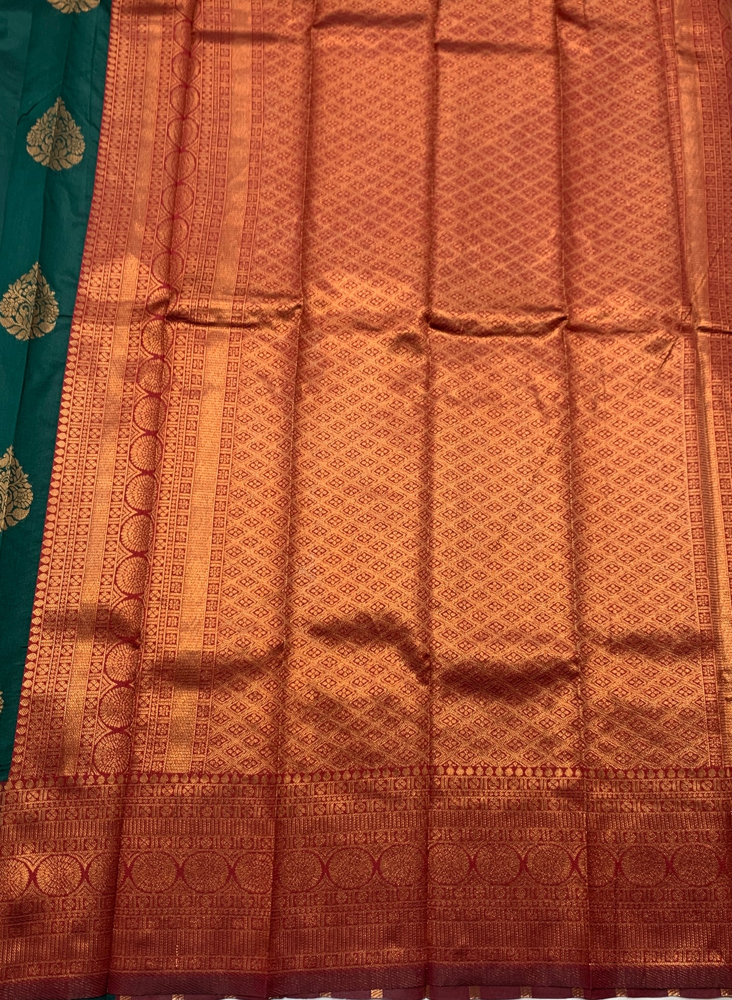 Art Silk Saree Peacock Green Colour with Maroon Border