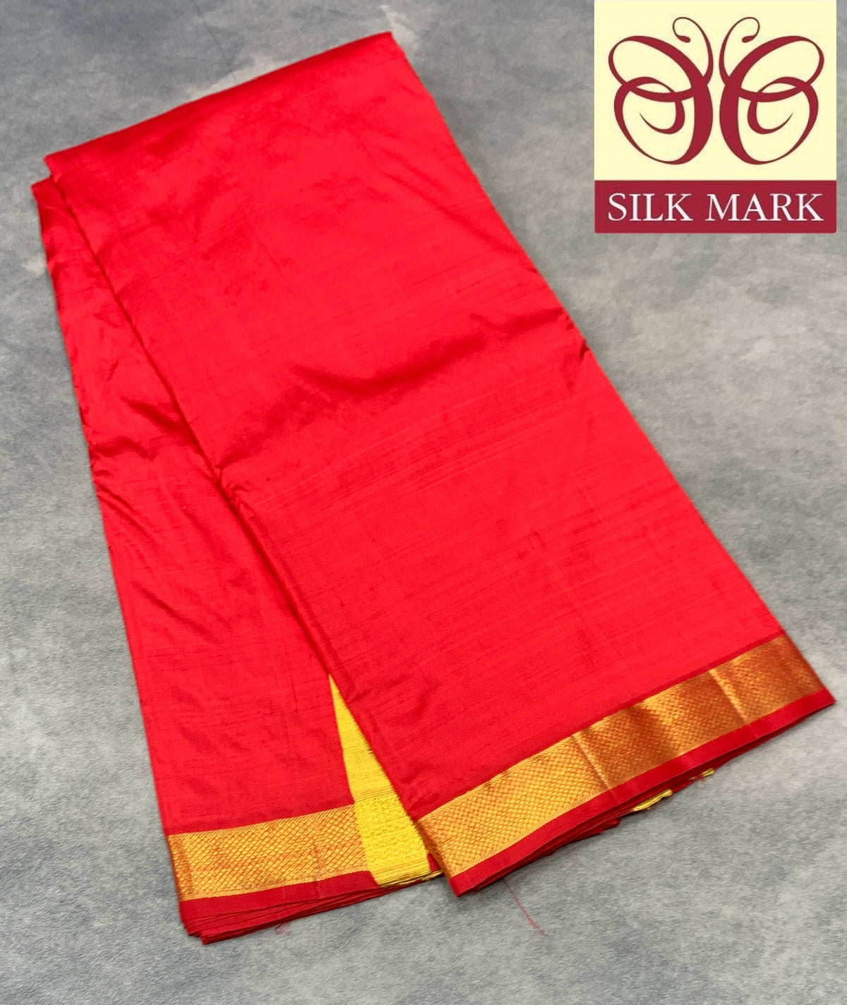 9X5 Pure Silk Dhoti Red Colour with Medium Golden Zari Border