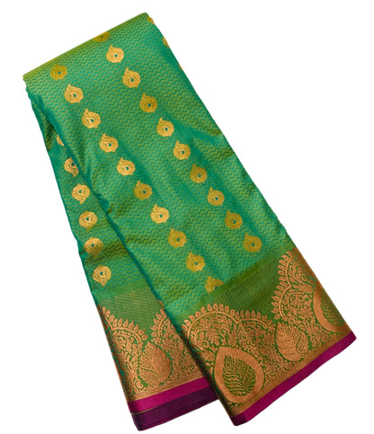 Vegan Silk Saree Light Green shade with Pink Border