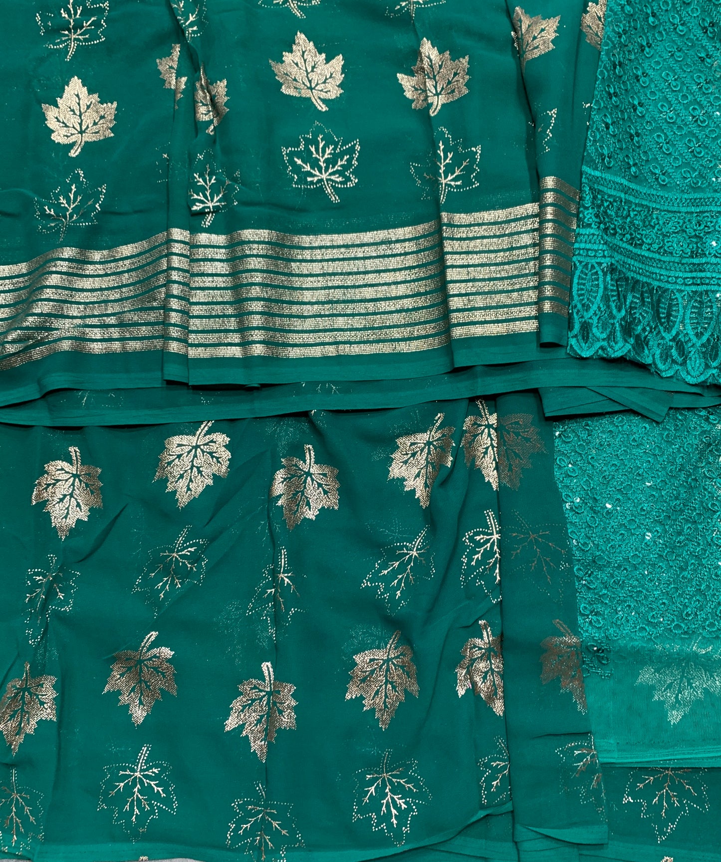 Rama Green Colour Saree with Golden Colour border