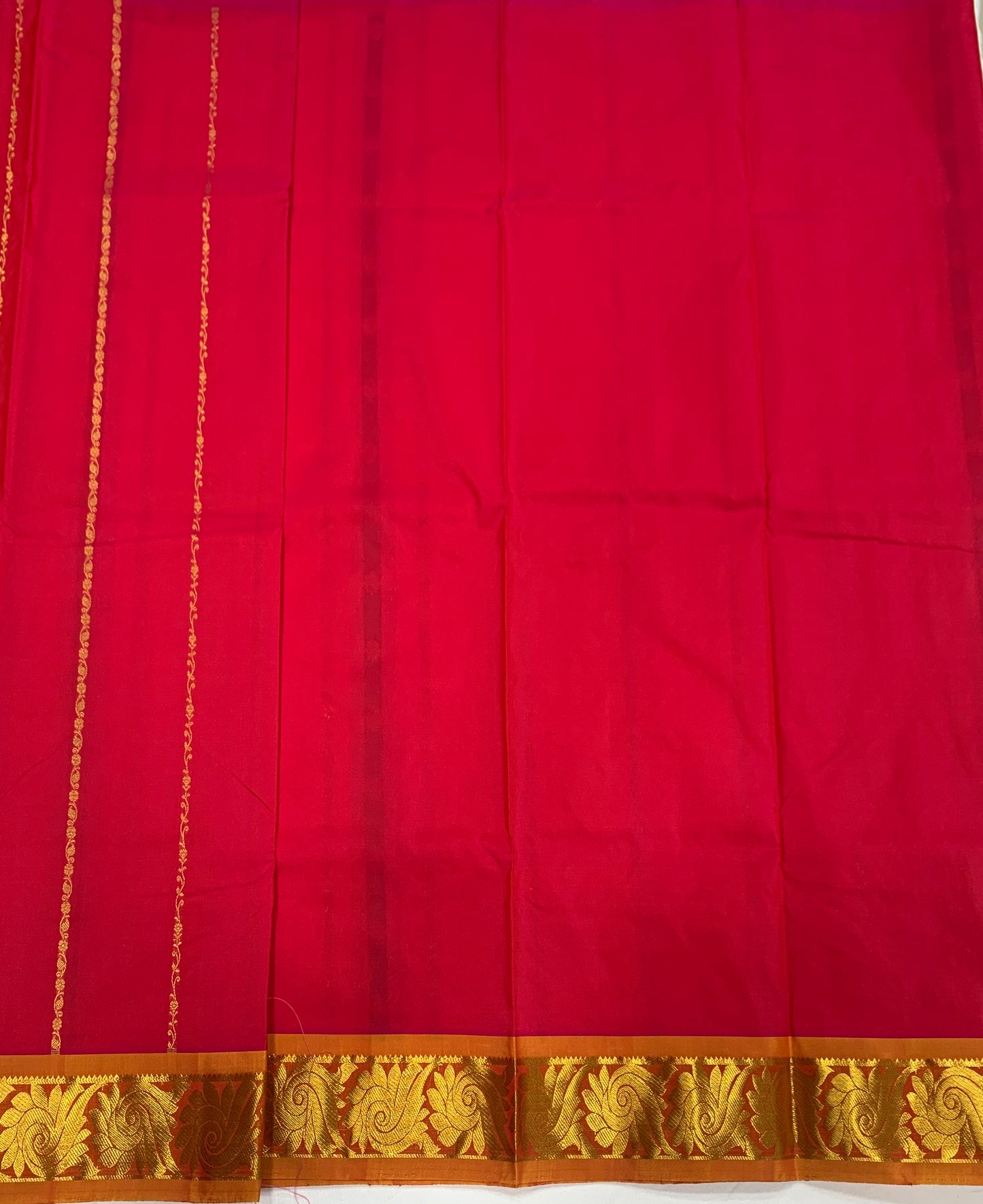 Pinkish Red shade Semi silk Kids Pattu Pavadai with Contrast border for age 5 to 10