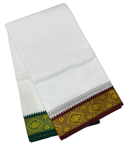 9X5 Cotton Dhoti White Colour with Brown and Green Border