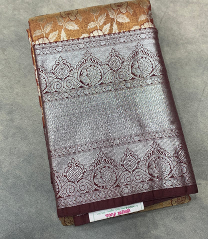 Chocolate Brown Colour Soft kanchi pattu with Brown Border