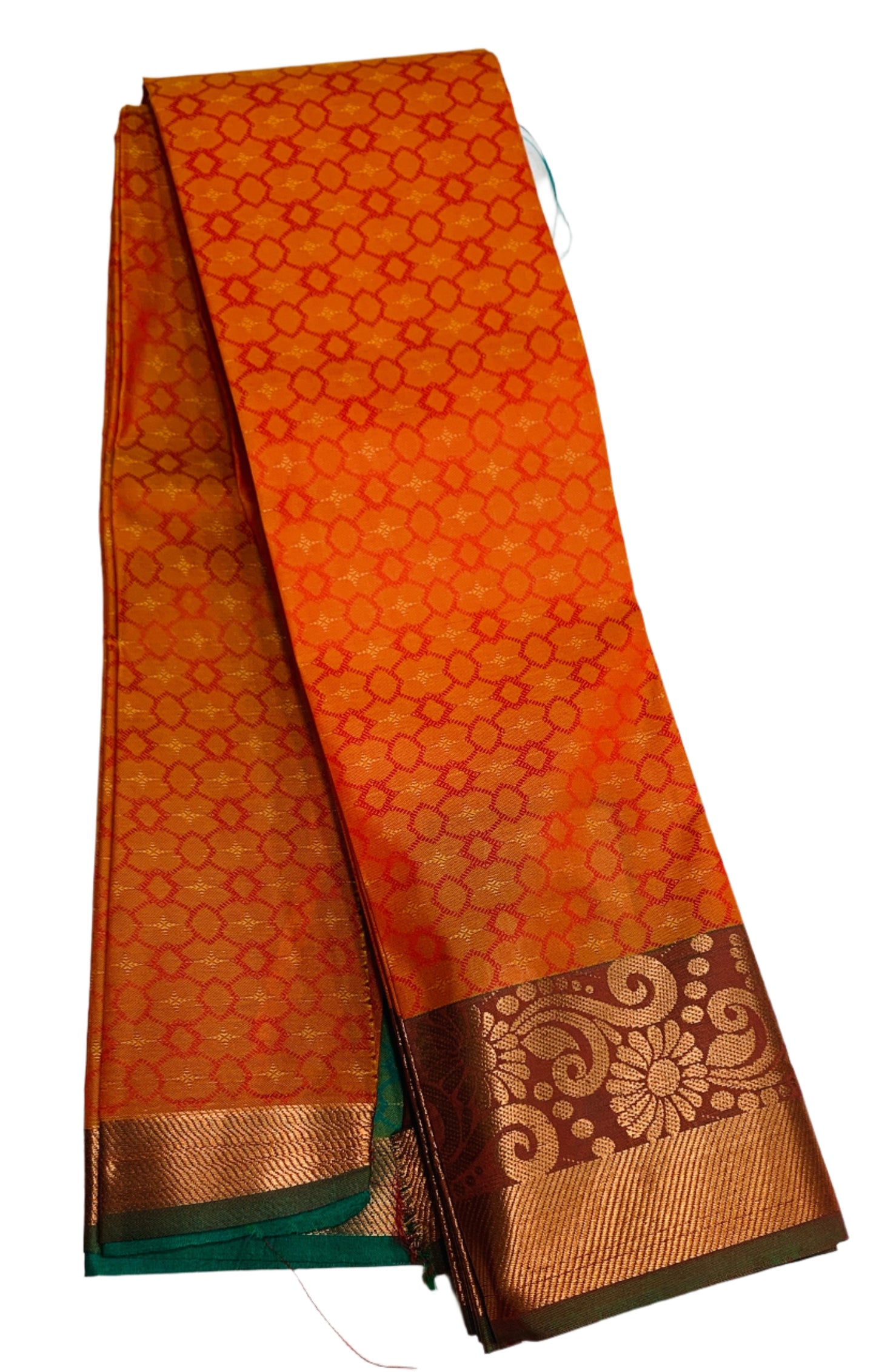 Synthetic Cotton Saree Orange Shade with Copper and Floral Design Border