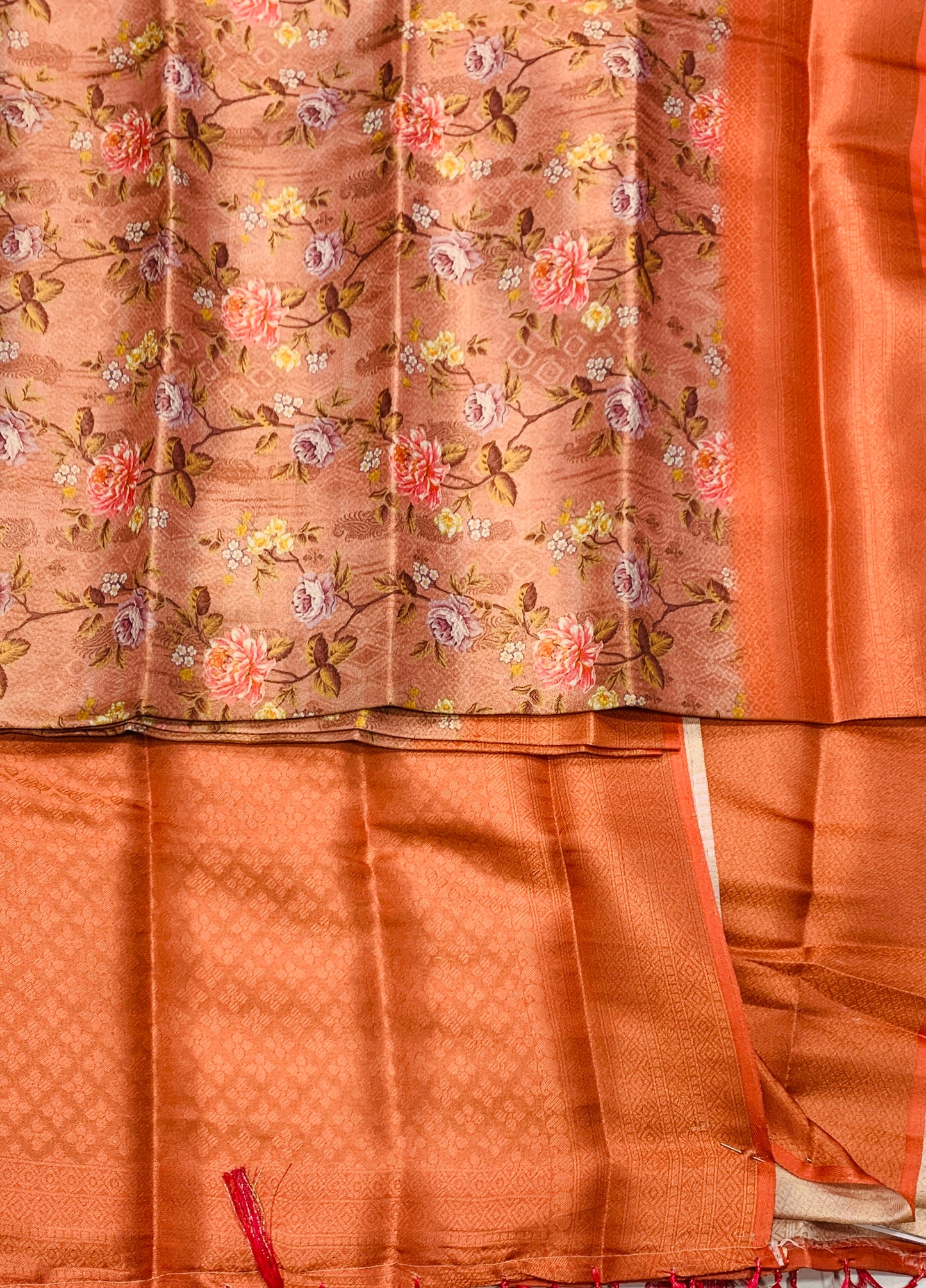 Digital Print Silk Saree Light Brown Colour with Floral Pattern