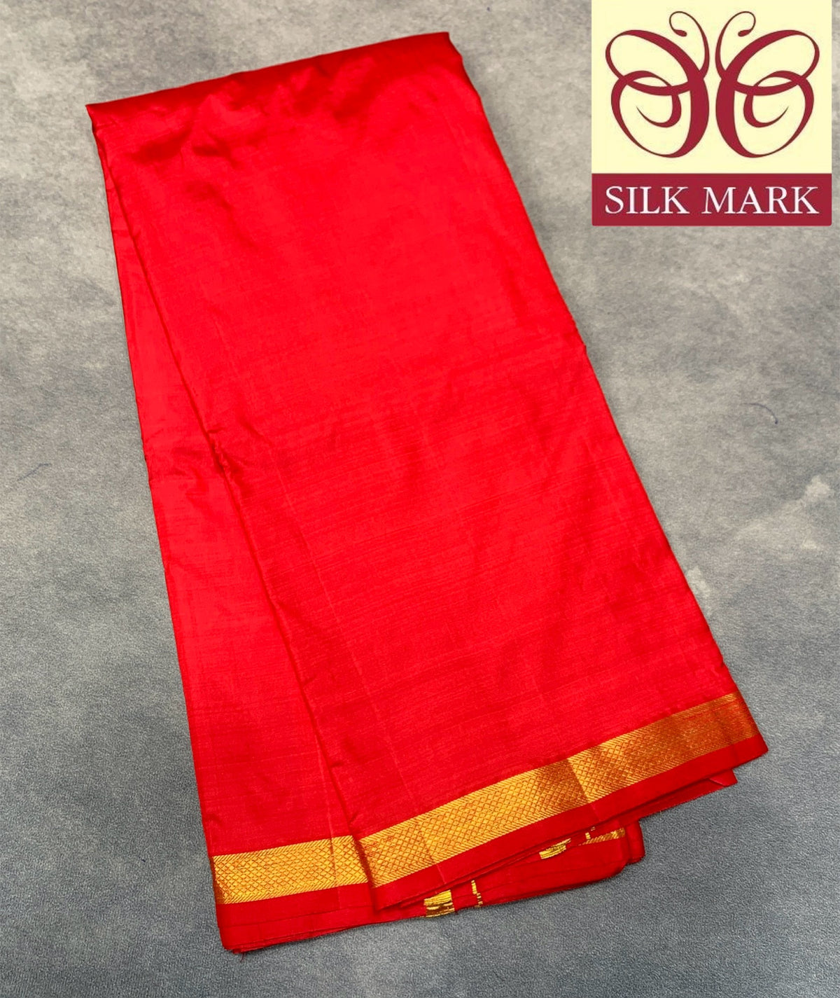 9X5 Pure Silk Dhoti Red Colour with Small Golden Zari Border