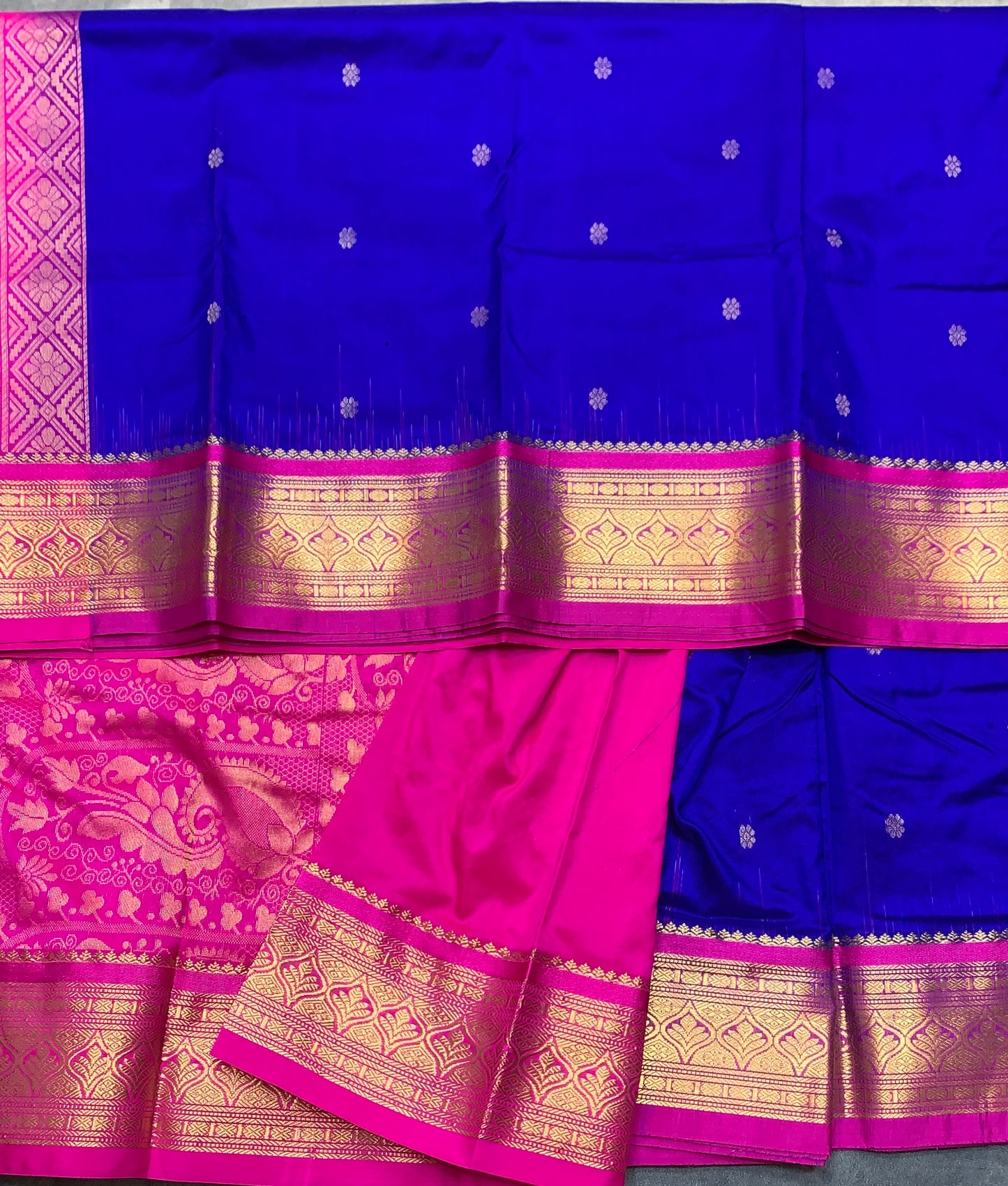 Pure Kanchipuram Silk Blue Colour with Purple Border