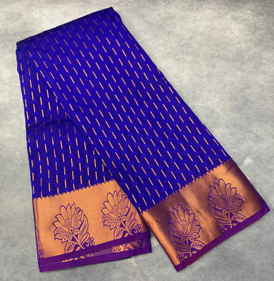 Soft Silk Casual Saree Blue Colour with Copper Zari Work Border