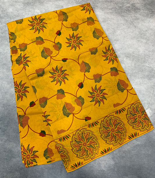 Chettinad Sungudi Cotton Mustard Colour with Floral Design