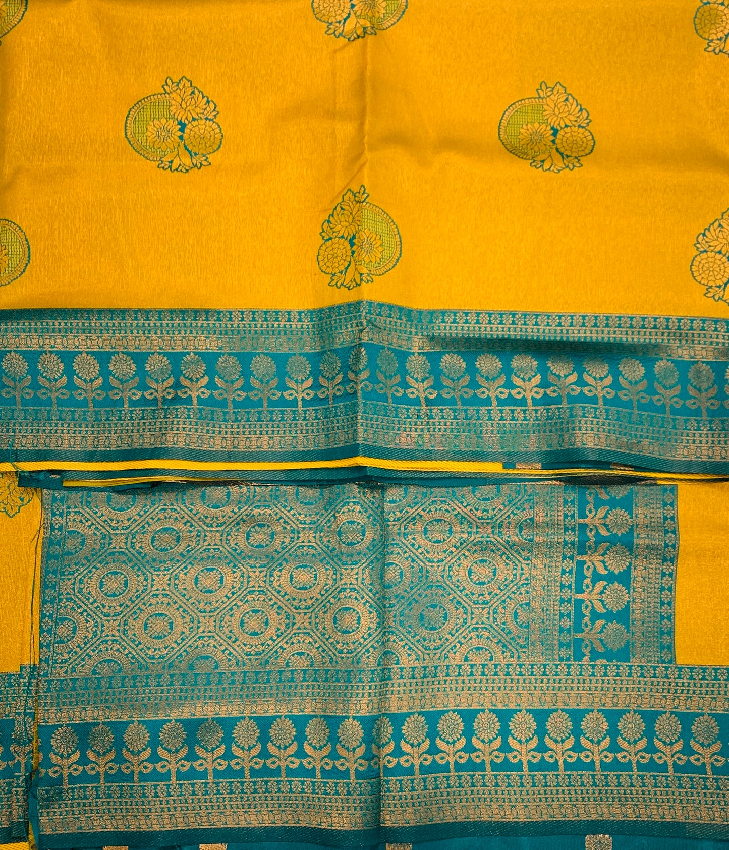 Art Silk Saree Golden Yellow Colour with Green Border