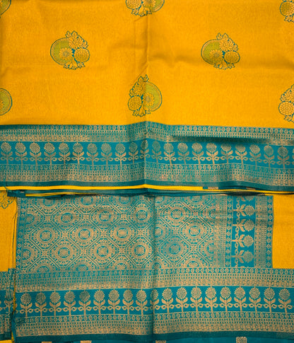 Art Silk Saree Golden Yellow Colour with Green Border