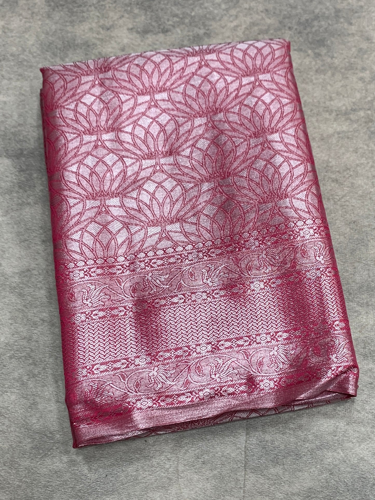 Fancy Tissue Saree  Peachish Pink Colour with Self Design Border