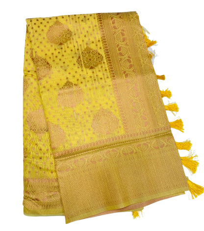 Banaras Katan Saree Yellow Colour