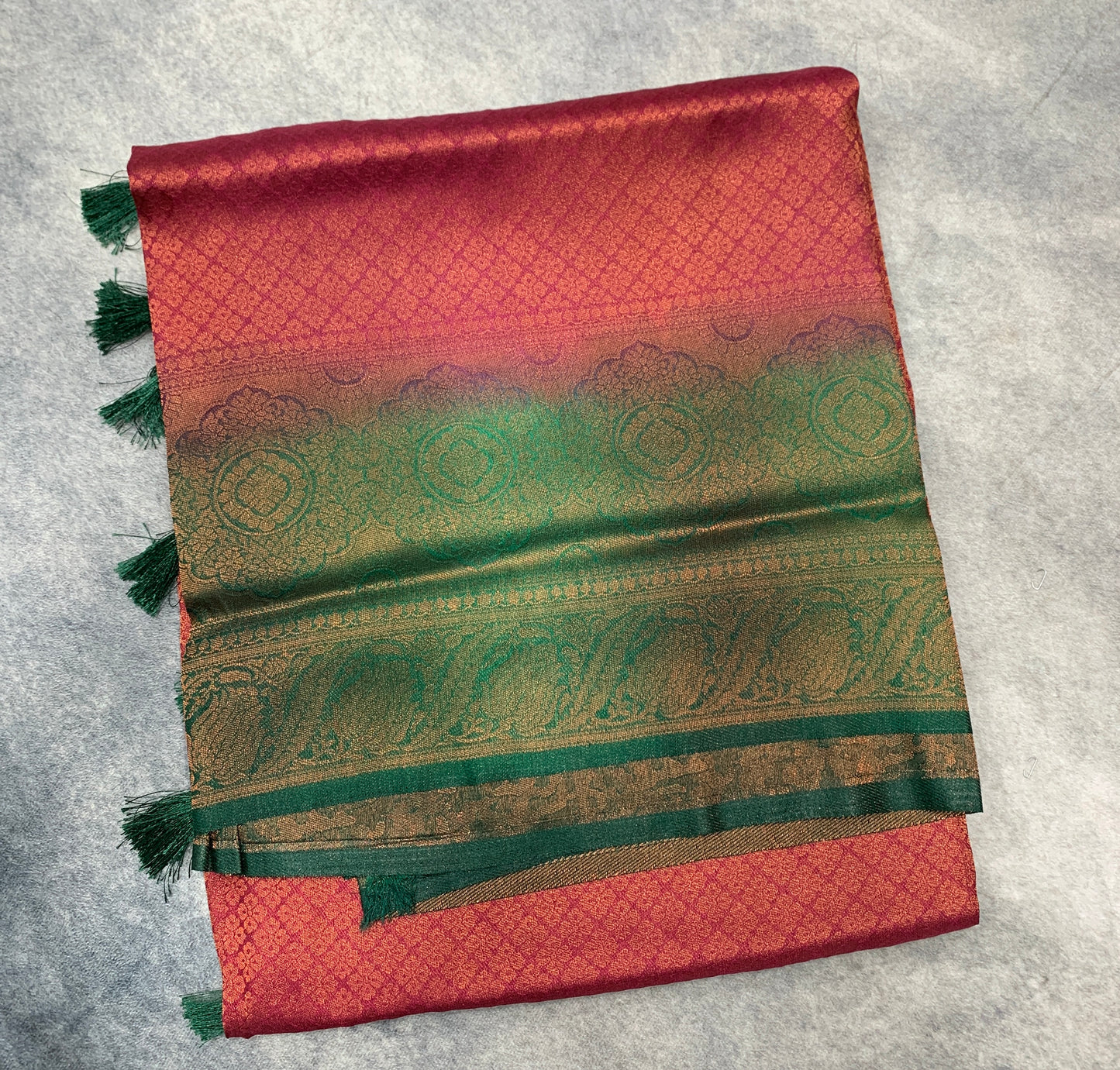 Soft Silk Saree Brown Colour with Green Colour Pallu