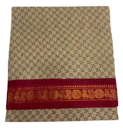 Chettinad Sungudi Cotton Tussar Colour with Maroon Border