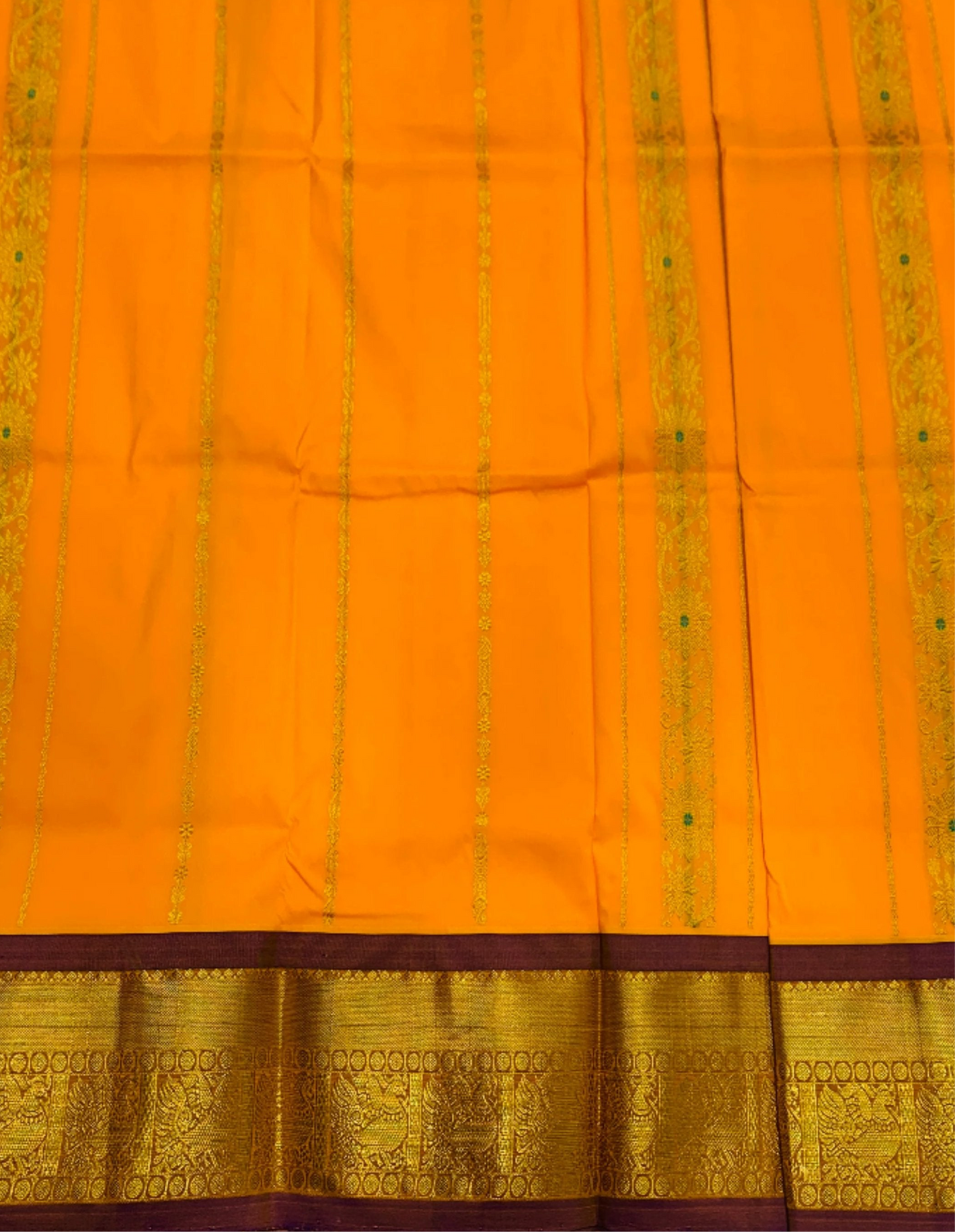 Mango Yellow shade Semi silk Kids Pattu Pavadai with Contrast border for age 2 to 5