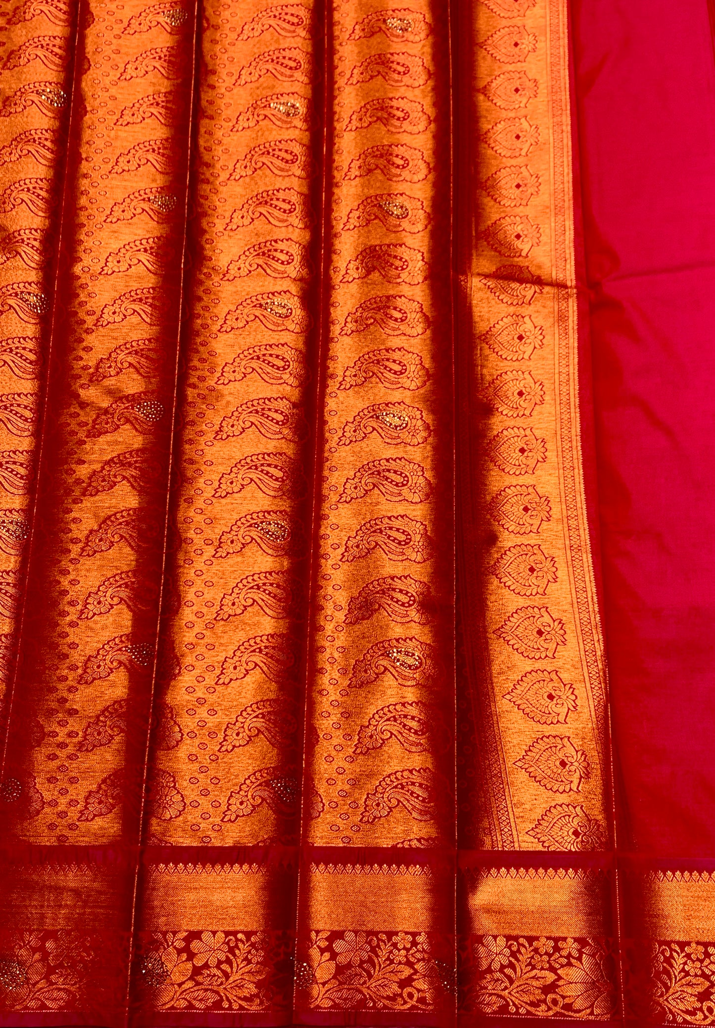 Vegan Silk Saree Yellow Colour with Copper and Brown Border