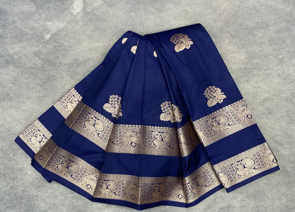 Soft Silk Casual Saree Navy Blue Colour with Rettai Pettu Border