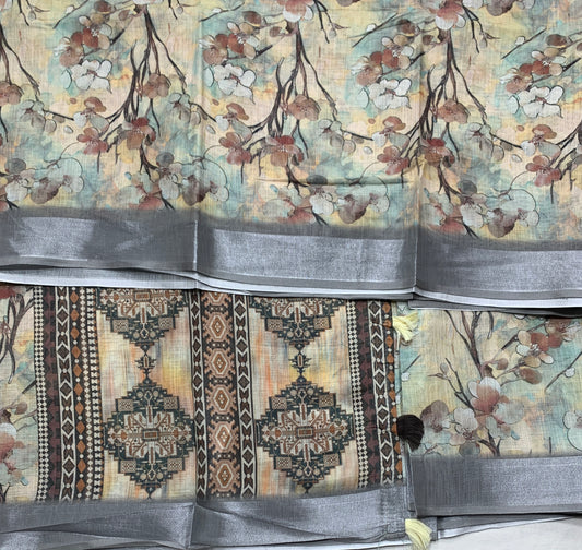 Jute Cotton Multicolour Saree with Thread Border