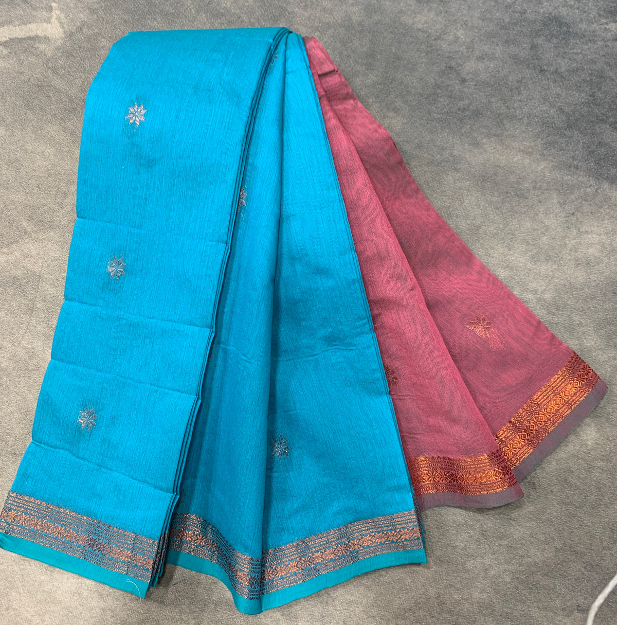 Sky Blue Colour Silk Cotton Saree with Copper Zari Border
