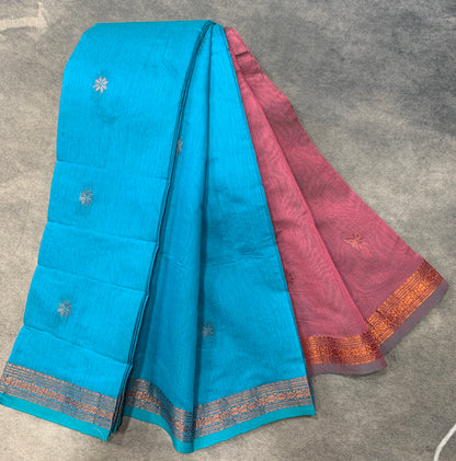 Sky Blue Colour Silk Cotton Saree with Copper Zari Border