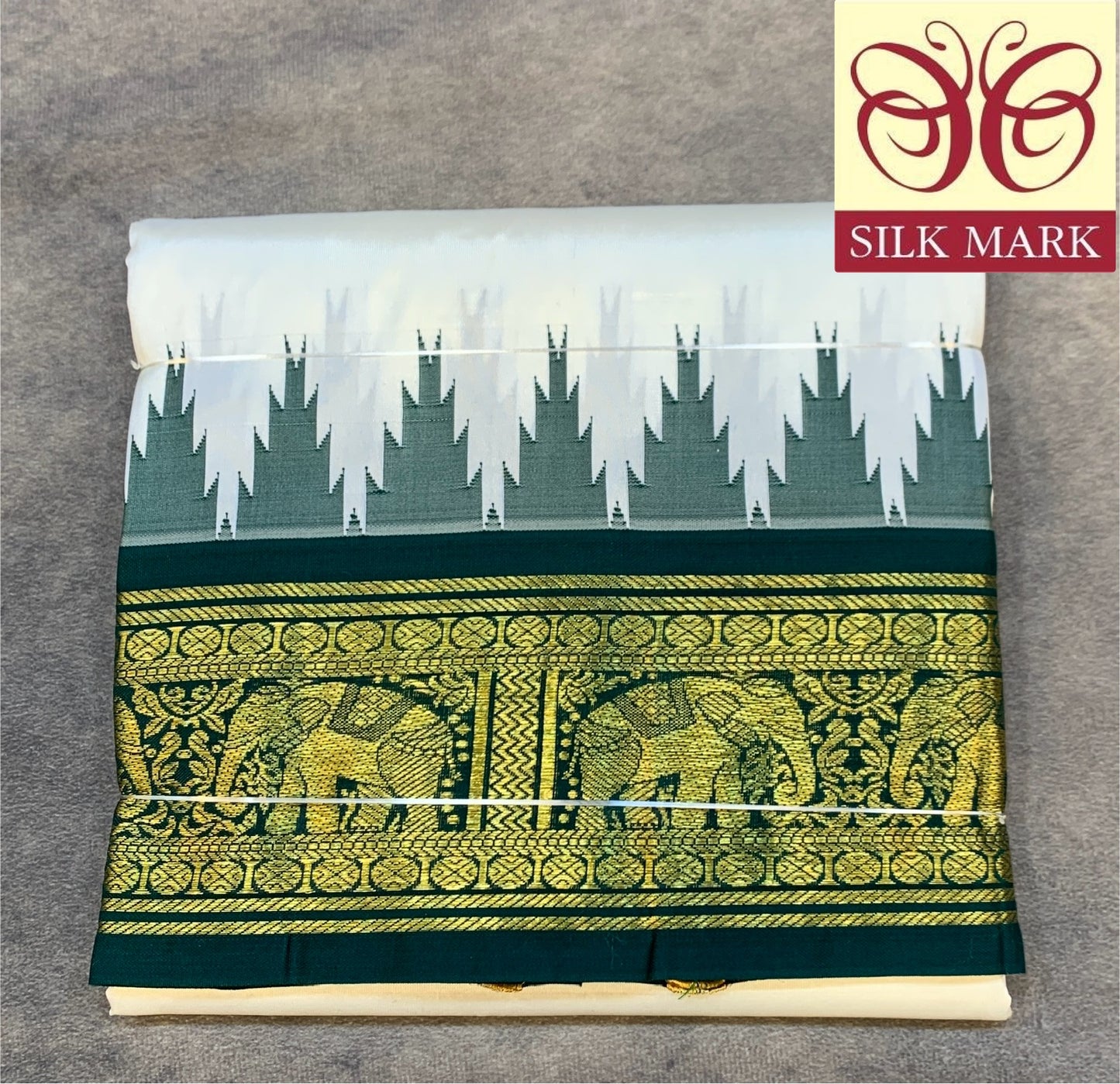 6 Mulam Silk Pooja Towel White Colour with Ganga Jamuna Korvai Border( Pre Order Available)