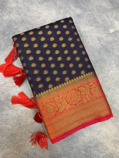 Crepe Saree Block Colour with Red Border