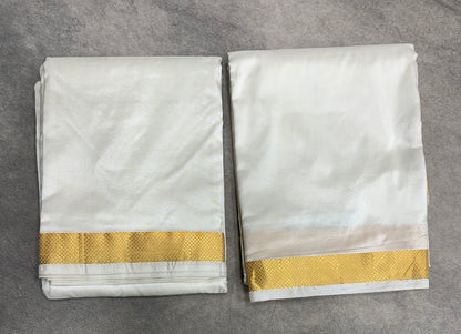 Pure Silk Dhoti 8X4 White Colour with Golden Border