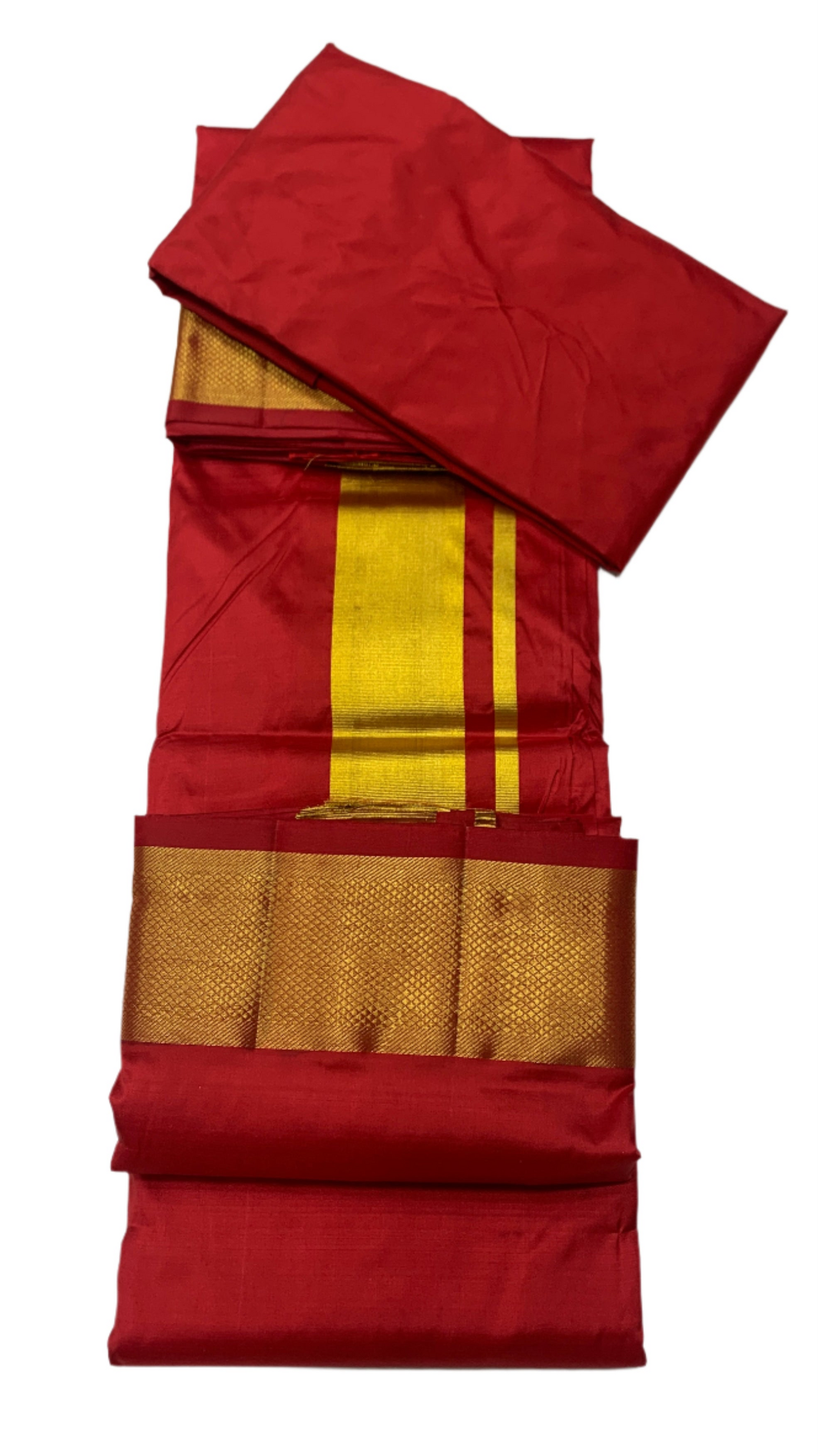 Red Colour 9x5 Silk Dhothi and Shirt Material Combo