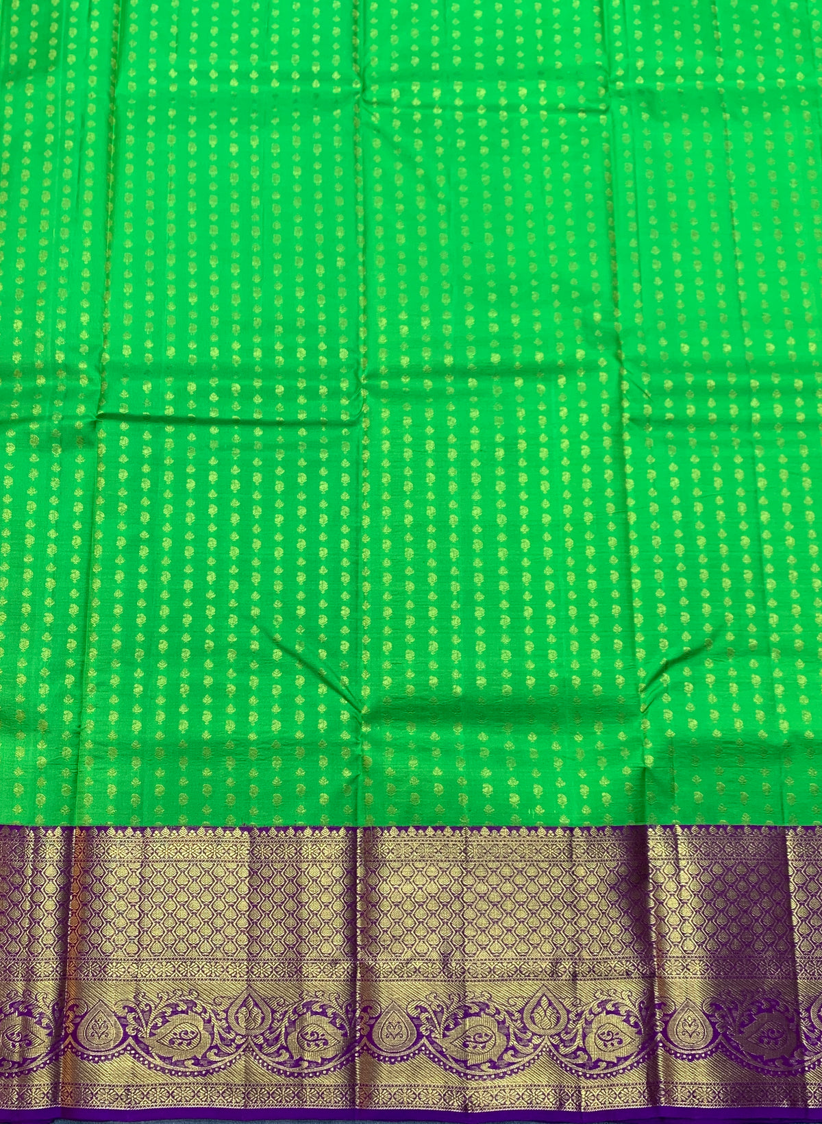 Light Green Shade Pure Kanchipuram Kids Pattu Pavadai with Contrast Border for Age Above 10 Years