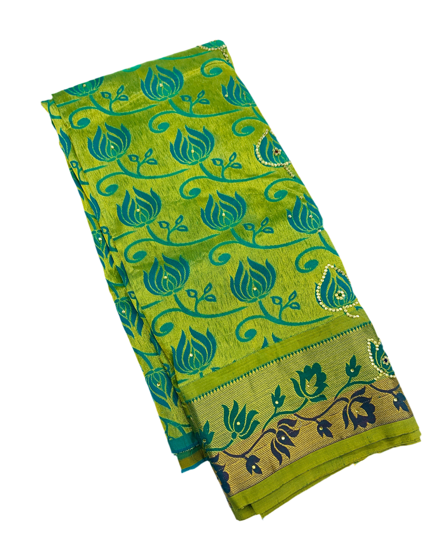 Green Shade Vegan Silk Kids Pattu Pavadai with contrast border for newborn to 2 Years