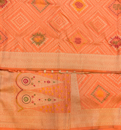 Banaras Soft Silk Saree Light Orange Colour with Sliver Colour Floral Design Border