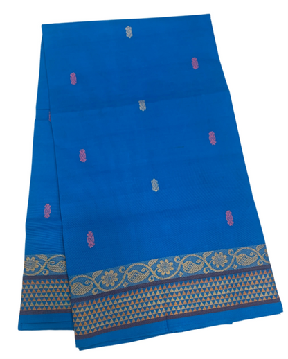 Chettinad Cotton Saree Blue Shade with Brown Border